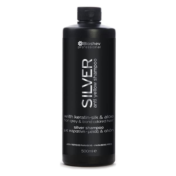 bioshev_professional_shampoo_silver_with_keratin_silk_aloe_500ml BIOSHEV SHAMPOO SILVER WITH KERATIN-SILK & ALOE 500ml - Image 1