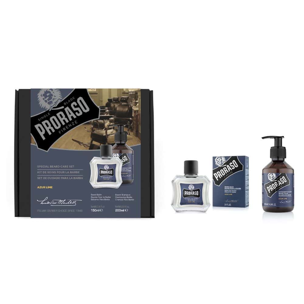 18093 PRORASO DUO PACK BEARD GIFT SET AZUR LIME (BEARD BALM & BEARD SHAMPOO) - Image 1